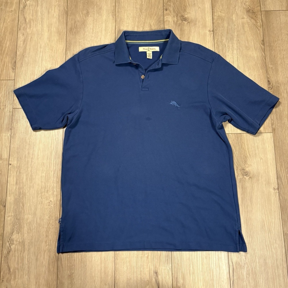 Tommy Bahama Polo Logo Shirt Mens Large Blue‎ Short Sleeve Pima Cotton